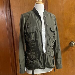 Ladies Ruched Olive Green Jacket great details Italian MED